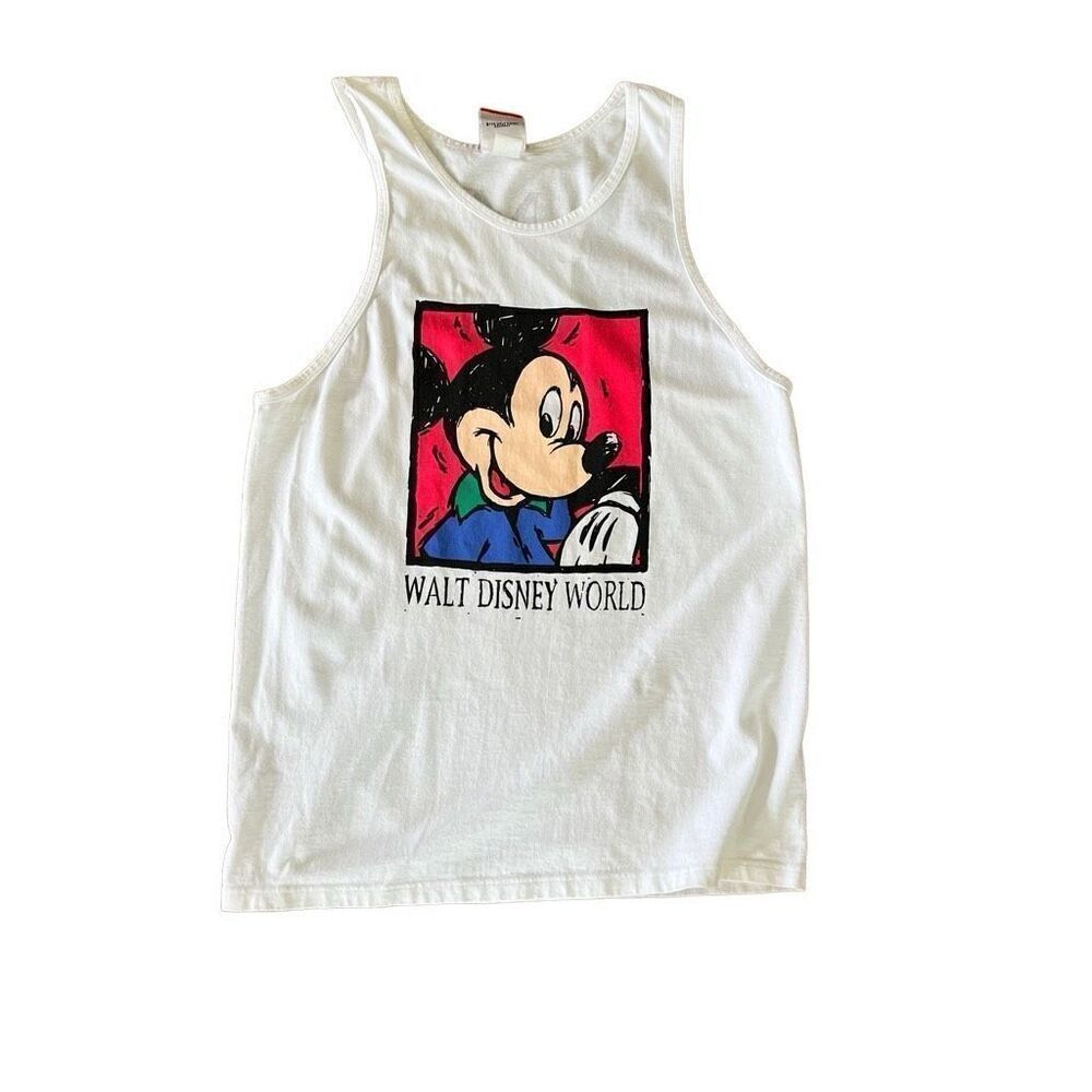 Disney Vintage White Tank Top with Mickey Mouse Red Accent, Size M